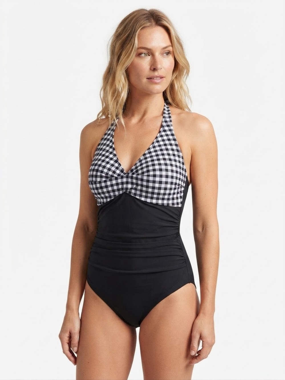Classic Black Gingham Halter One-Piece Swimsuit Women’s